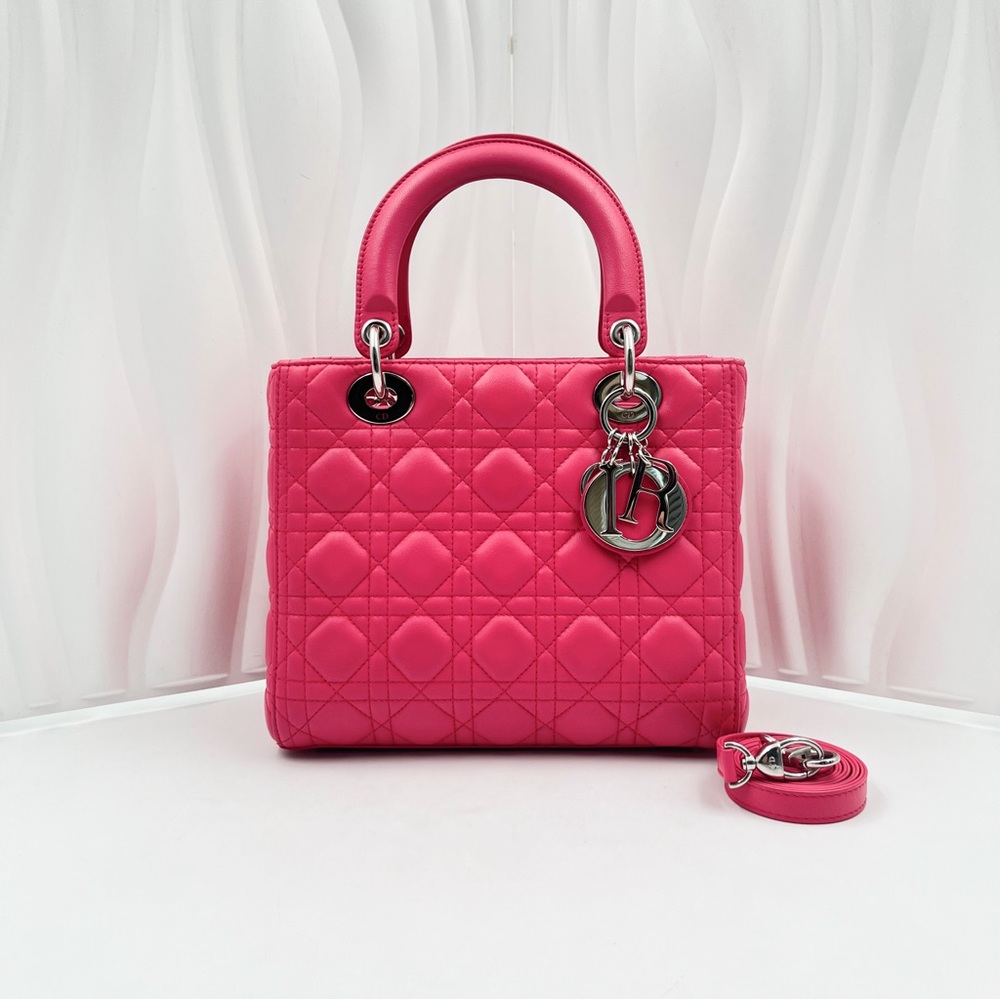 DIOR Lady Dior Medium (5-Grid) Bag Hot Pink Lambskin